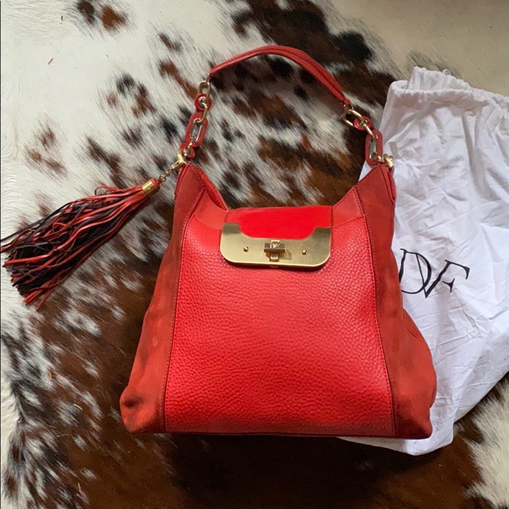 👜 DVF Chain Red Suede/Leather Handbag - Rare!